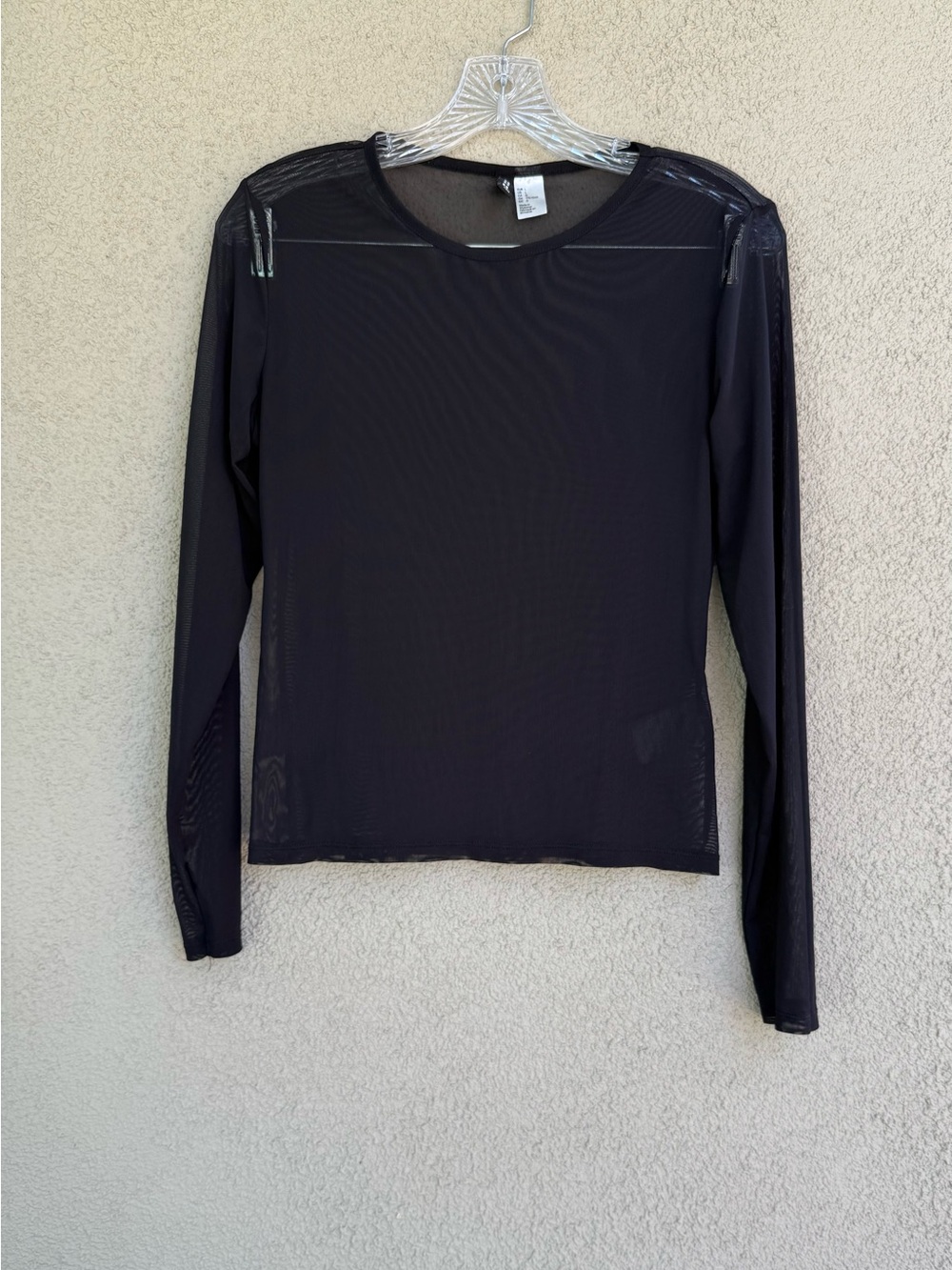 H&M Black Sheer Long-Sleeve Crew Top
